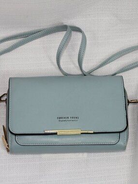 Forever Young Vegan Leather Light Blue Crossbody Bag w/ Adjustable Strap
